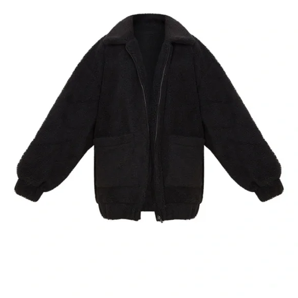 Black oversized borg pocket front coat - Picture 5 of 6